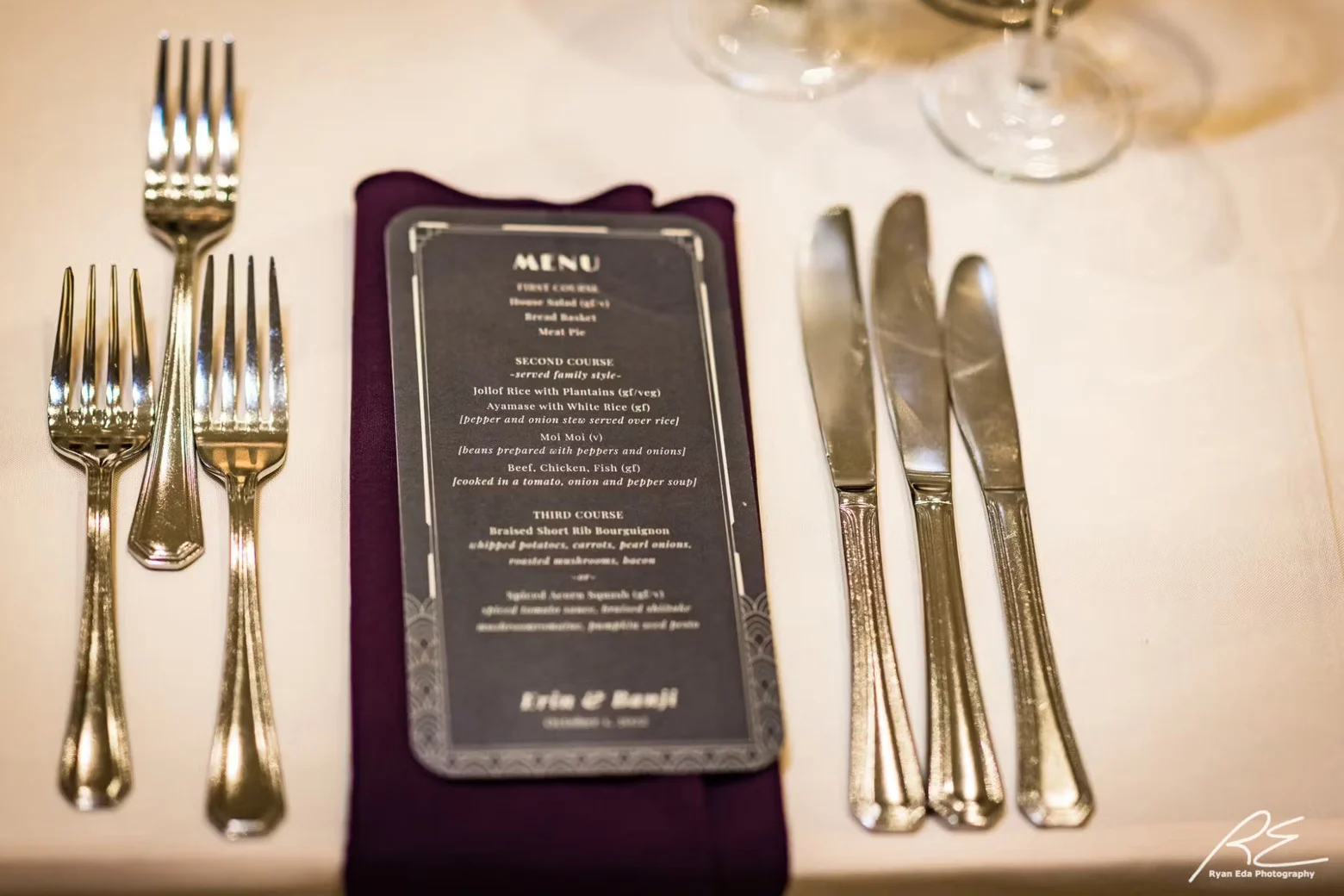 menu Closeup of custom menu with place setting