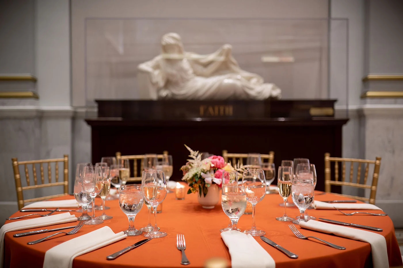 -A&S(highlights)64-sm Closeup of table with orange tablecloth and white accents